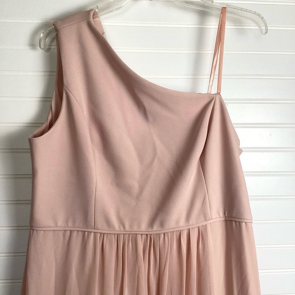 Adrianna Papell Sheath Dress Womens Size18 Pink Chiffon One Shoulder Side Zipper - Picture 2 of 6